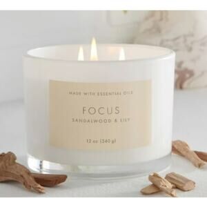 Threshold Wood Lidded Glass Focus Sandalwood and Lilly Candle 12 oz